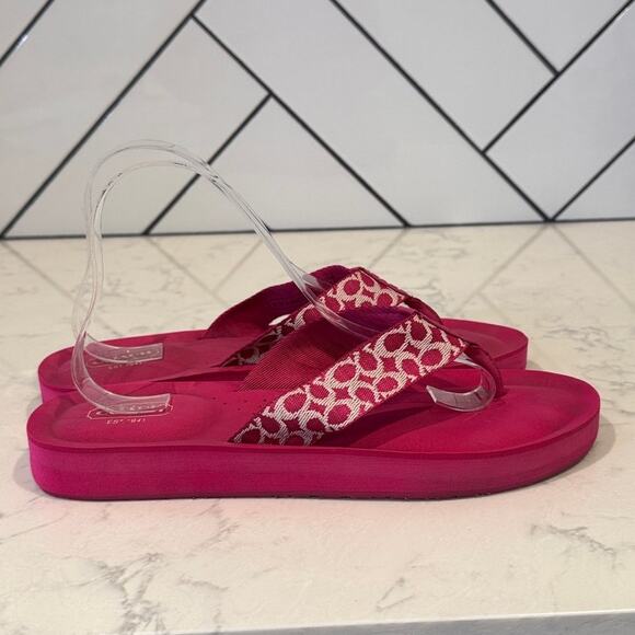 Coach Jessalyn Signature Monogram pink Flip Flops Sandals thick sole Y2K preppy - Picture 3 of 8